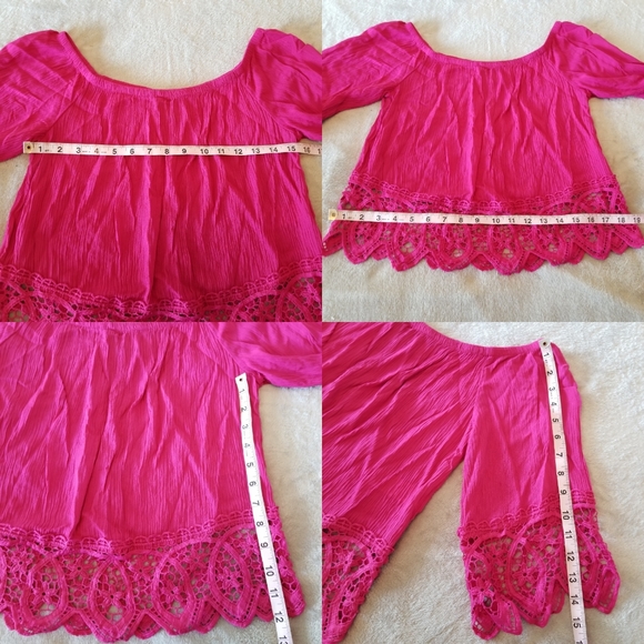 Pink Crochet Off Shoulder Lace Hem Blouse - Picture 5 of 9